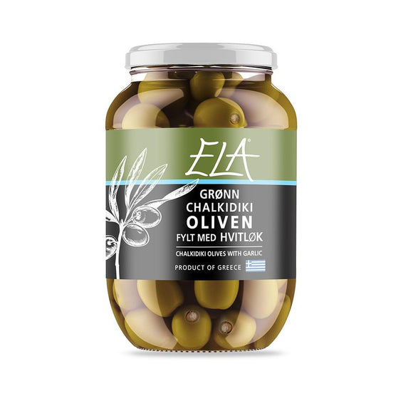 Grønn Oliven Fylt med Hvitløk 6X400gr